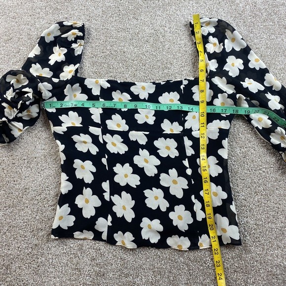 Floral Black and White Women's Top - Picture 3 of 12